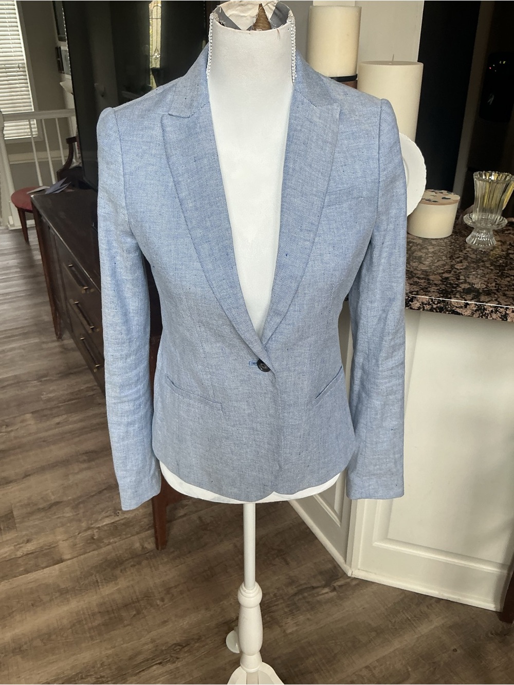 Banana Republic Classic Fit Linen Blend Cross-Weave Blazer Sz 0 Blue #324F